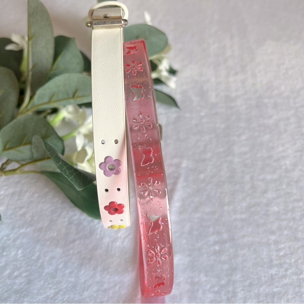 Girl’s Floral Butterfly Belt 2 Packs of White & Pink